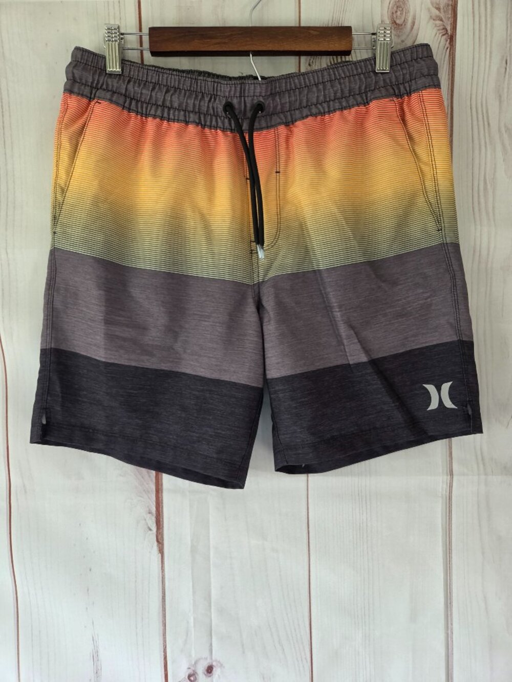 Hurley Sunset Stripe Swim Trunks, Men’s M. Stretch Volley Swim Shorts
